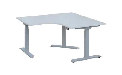 FLEXIERGO 90 140-140 výškově nastavitelný stůl, rohový, kovová podnož stříbrná, deska 25 mm, široký 1400 mm, bílá